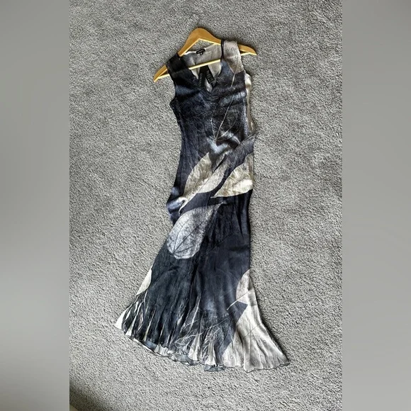 NWT Komarov Women's Maxi Evening Crinkle Dress Ruffles Sheer SZ XS Whimsigoth - Picture 9 of 9